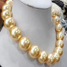 fashion 18mm Round golden southsea shell pearl necklace 18"