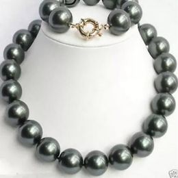 14MM Tahitian Sea Black South Sea shell pearl necklace 18'' Bracelet 8'' Sets