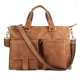 Briefcases Est Men's Briefcase Business Fashion Leather Mens Bag 17 Inch Horizontal Section Messenger Handbag Computer For Men