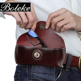 Sunglasses Cases Genuine Leather Glasses Case Box Handmade Hard Waist Bag Women Belt Man Pouch Eyeglasses Eyewear Holder Cover 221119