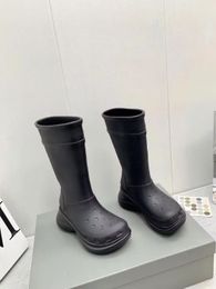 Autumn and winter rain boots latest women's boots flats lace up zipper open letter buckle splicing design size 35-43