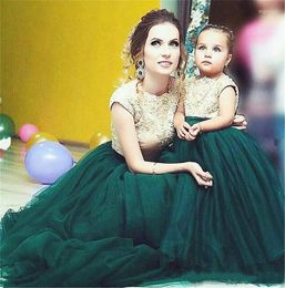 Girl Dresses Dark Green Flower Dress Mother And Daughter For Wedding Floor Length Sleeveless Prom Pageant