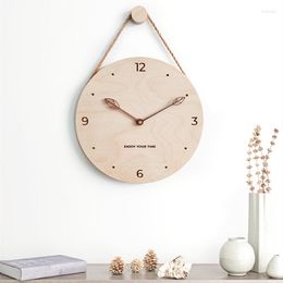 Wall Clocks Nordic Home Decor Wooden Clock Modern Japanese Hanging Rope On Living Room Creative Silent Watch