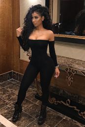 Women's Jumpsuits Rompers Women Off Shoulder Bodycon Jumpsuit Long Sleeve Clubwear Playsuit Jumpsuits Rompers Skinny Sexy Jumpsuits Female Black Trousers 221123