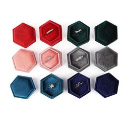 Jewellery Boxes Hexagon Veet Ring Box Travel Jewellery Boxes Display Holder With Detachable Lid For Wedding Engagement Drop Delivery Pack Dhrhv