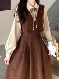Party Dresses Vintage Patchwork Dress Long Sleeve Spring Autumn Preppy Style Temperament Clothing Fake Two Piece Female Slim Women Dresses 221123