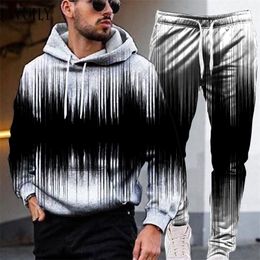 Men's Hoodies Sweatshirts Black And White Suit Youth Wave Lines Graphic Hooded For Men Holiday 3D Print Hoodie Casual Hip Hop Pattern Sweatpants 221122