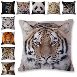 Pillow Animal Series Cover Home Decor Tiger Elephant Monkey Throw Pillows Covers Cotton Linen Pillowcase For Sofa Decoration