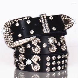 Belts Fashion Rhinestone Pu Leather For Women Luxury Pin Buckle Punk Cool Skull Waist Belt Woman Skin Strap Width 3.3 Cm