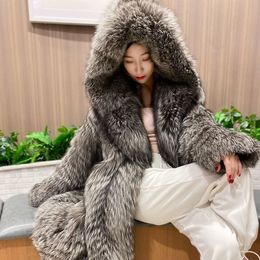 Women's Fur Faux fur coat imitation windbreaker hood long jacket young winter warm casual 221122