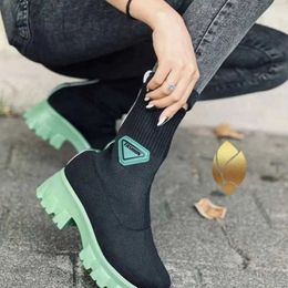 Boots Women Socks Boots 2022 New Large Candy Color High Elastic Fly Woven Breathable Medium Tube Thick Soled Roman Boots Womens shoes 221123