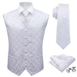 Mens Suits Blazers BarryWang Classic White Floral Jacquard Silk Waistcoat Vests Handkerchief Party Wedding Tie Vest Suit Pocket Square Set 221123