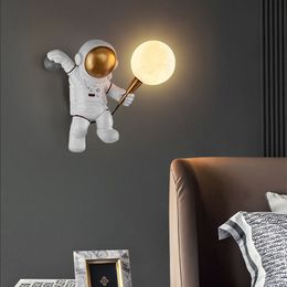 Decorative Objects Figurines Nordic LED personality astronaut moon children's room wall lamp kitchen dining bed study balcony aisle decoration 221122