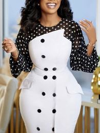 Party Dresses Classy Women Bodycon Dress Elegant Long Sleeve Polka Dot Contrast White Office Lady Spring Summer Vestidos Robes 221123