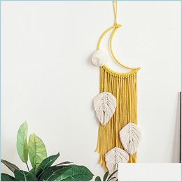 Other Home Decor Moon Tassel Yellow Rame Wall Hanging Tapestry Diy Handmade Woven Home Decor For Bedroom Boho Drop Delivery Garden Dhnci