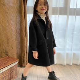 Coat Girl en Mid Length Jacket Two Wear Winter Big Cardigan Teenage Thick Luxury Design Black High Quality 221122