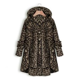 Women's Fur Faux Leopard Jacket Coat Plus Size 5XL Button ry s Long Loose Soft Overcoat 221123
