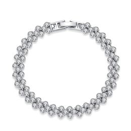 Luxo 3a Austria Bracelete de unhas brilhantes T￪nis de diamante de cristal genu￭no 925 Charme de prata esterlina zirc￣o romano link Love Heart Designer Bracelets J￳ias de casamento