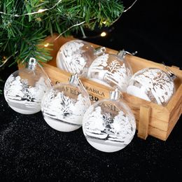 Christmas Decorations 6pcsset Plastic Handmade Painted Ball Tree Pendant Navidad Merry Gift 221123