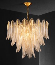 French Style Light Luxury Living Room Chandelier Post Modern Retro Bedroom Dining Room Villa Lamps High-End Glass Leaf Lamp