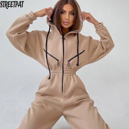 Women's Jumpsuits Rompers Hoodie Jumpsuit Women Elegant Long Sleeve Outfit Warm Romper Female Overalls Zipper Pocket Playsuit Winter 221122