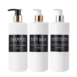 Liquid Soap Dispenser 500ml White with Black Labels Bathroom Shampoo Body Wash Conditioner Bottle Bath Organiser Case 221123