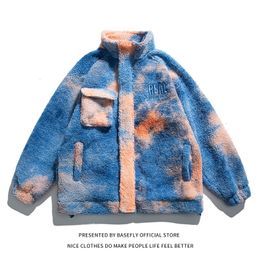 Men's Leather Faux Autumn Winter Tie Dye Lambswool Sheep Fur Like Men Thick Warm Coat Unisex Women Baseball Bomber Varsity Jacket es Plus Size 221122