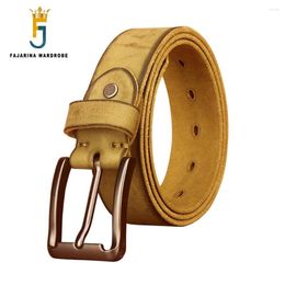 Belts FAJARINA Men's Retro Pin Buckle Metal Belt For Men Top Quality Solid Cow Skin Genuine Leather 3.8cm Accessories N17FJ878