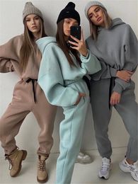 Womens Two Piece Pants Hoodies Suit Winter Spring Solid Casual Tracksuit Women Fleece 2 Pieces Set Sports Sweatshirts Pullover Sweatpants Suits Female 221123
