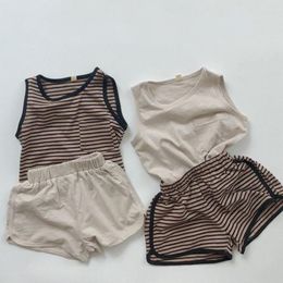 Rompers Kids Casual Clothing Sets Korean Japan Style Baby Girls Boys Clothes Suit Cotton Sleeveless T-shirt Shorts For Summer