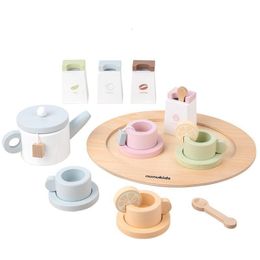 Kitchens Play Food Kids Wooden Pretend Sets Simulation Tea Kit Game Wood Toys House Early Educational Kitchen Role Puzzle Gifts 221123