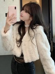 Women's Fur Faux Women Short Lamb Jacket V neck ry White Fluffy 221123