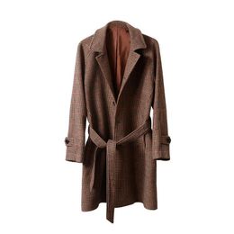 Men's Wool Blends Long Woollen Trench Coat Balmacen Hound's Tooth Cloak Classic Vintage Windbreaker Elegant Man Winter Clothes Streetwear 221123