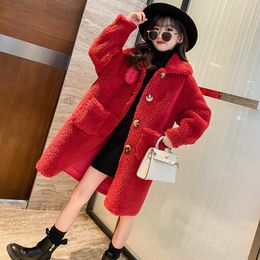 Coat Girls Winter Thick Warm Fashion Fur Outerwear for Kids Loose All match Teenage Children Clothes 10 12 13 14 Years 221122