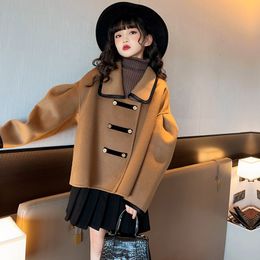 Coat Teen Girls Winter Jacket Thick 2023 Fashion Coffee Color Woolen for Children s Casual Loose Versatile Kids Short Outerwear 221122