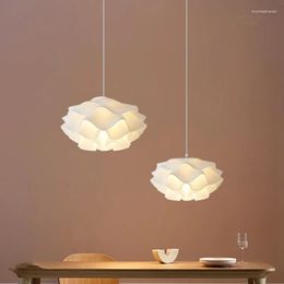 Pendant Lamps Creative Simple White Acrylic Flower Single Dining Lamp Modern Indoor E27 Lighting Children'S Room Decor Warm Fixture