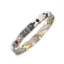 Link Bracelets Wholesale Women Men Health Bracelet Gold Tone Stainless Steel Magnetic Germanium Bangle Jewelry Gift B285