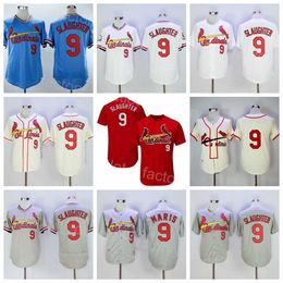 Vintage Baseball 1946 1967 1985 Throwback 9 Enos Slaughter Jersey Men Retro Embroidery Flexbase Cool Base Pullover Black Red White Beige Grey Navy Blue Top Quality