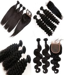 Tejido de cabello brasile￱o comprar 3pcs cabello obtenga un cierre de encaje sin procesar la india india peruana mongol extensi￳n de cabello humano9150528