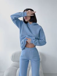 Women's Two Piece Pants 2 Piece Set Outfits Women Fleece Tracksuit Autumn Winter Thick Warm Clothes Hoodies Pullover Sweatshirt Top and Pants Suits Sets 221123