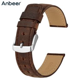 Watch Bands Anbeer Band 18mm 20mm 22mm Crazy Horse Leather Strap Vintage Retro Style Belt Bracelet for Men Women 221122