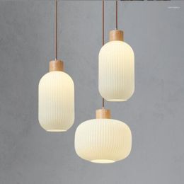 Pendant Lamps Nordic White Glass Lamp Creative Lantern Suspension Light El Restaurant Living Dining Room Bedside Loft Wood Lighting