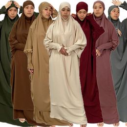 Ethnic Clothing Eid Abaya Hijab Dress Prayer Garment Skirt Muslim 2PCS Sets Khimar Ramadan Abayas For Women Long Robe Islam Niqab