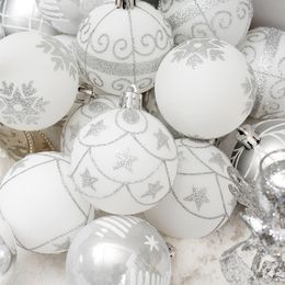 Christmas Decorations 24PcsSet Boxed Christmas Ball Christmas Tree Hanging Pendant Decoration 6cm White Gold Xmased Ornament Balls for Home Party 221123