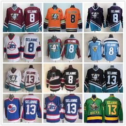 Throwback Anaheim Retro Ducks Hockey 8 Teemu Selanne Jersey Team Color Mighty Purple Black White Orange Red Blue Vintage Classic For Sport''Nhl''Shirt