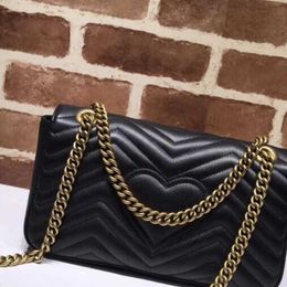 Shoulder Bags Designer- Black bags womens shoulder wavy chain crossbody bag plain leather handbag