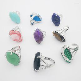 Cluster Rings Charm Resizable Opal Turquoise Amethysts Aventurine Rhodonite Rose Quartz Cherry Clear Crystal Marquis Bead Inlaid Ring 1PCS