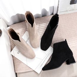 Boots Autumn Winter Women Brand Design Solid Black Beige Middle Heels Ankle Female Square Toe Casual Cowboy 221123