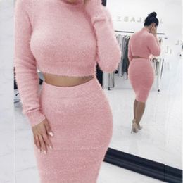 Two Piece Dress Autumn Spring Knitted Tracksuit Turtleneck Sweatshirt Suit Clothing 2 Set Knit Pant Female Pants 221122