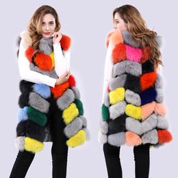 Womens Fur Faux Women Natural Fluffy Real Vest Winter Lady Warm Colourful Waistcoat Coat Female Fashion Casual Long Style Gilets 221122